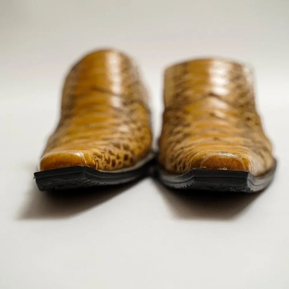 Vintage Kevin Shoes Alligator Square Toe Western Loafers